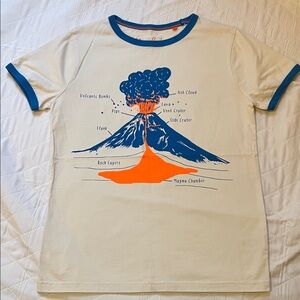 Mini Boden Cream Tee with Blue & Orange Volcano Graphic